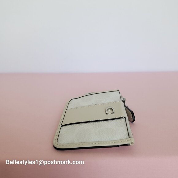 COACH Mini Skinny ID Card Case in Signature Canvas & Leather -White/Chalk color⭐ - Picture 13 of 16